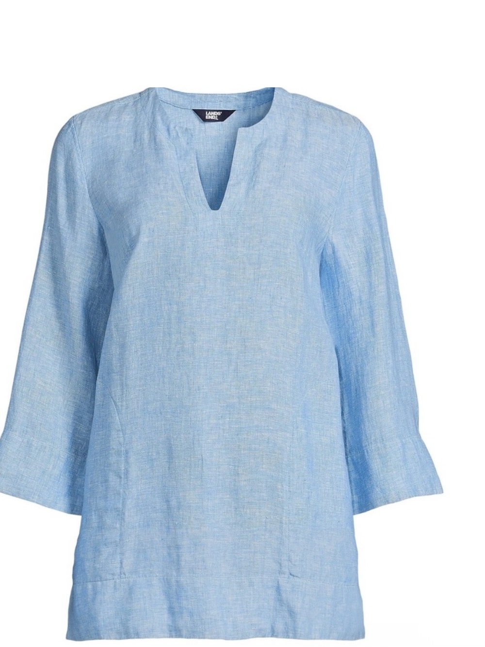 Lands' End Sky Blue Linen V-Notch Tunic 3/4 sleeves LANGENLOOK